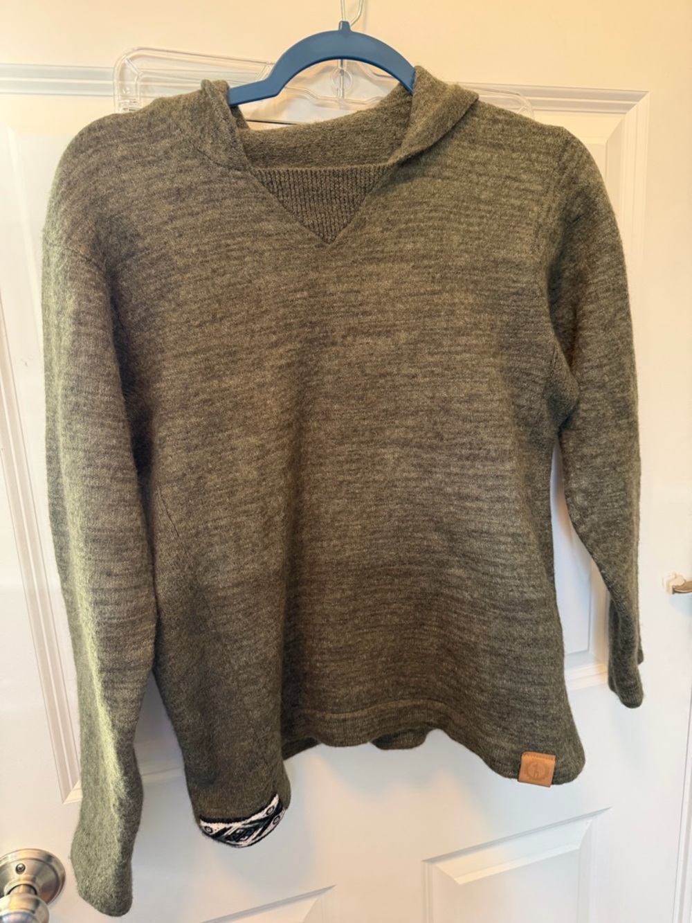 Paka Olive Green handmade alpaca Sweater Hoodie
